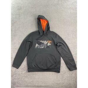 Nike Hoodie Men Medium Gray Therma Fit Logo Activewear Sport Training Pullover